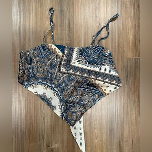 Scarf Print Tie Back Satin Cami Bandana Top SHEIN